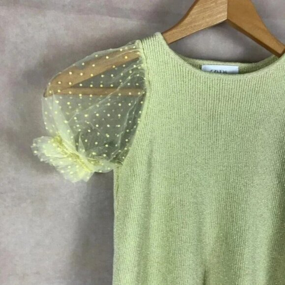 ZARA Polka Dot Puff Sleeve Metallic Rib Top Size 6 - Picture 3 of 7